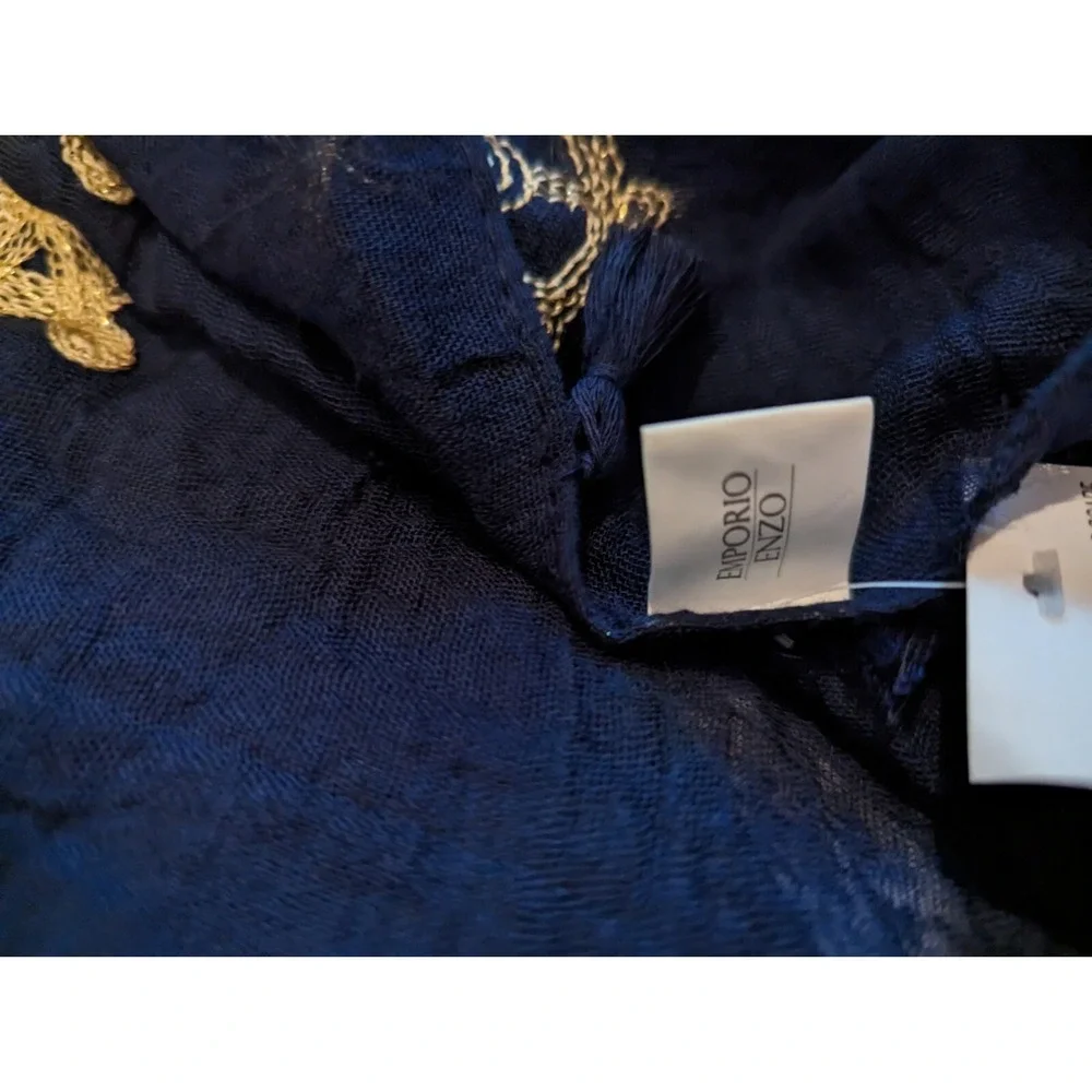 Emporio Enzo nautical oblong scarf knit anchor ships wheel womens neck scarf NWT